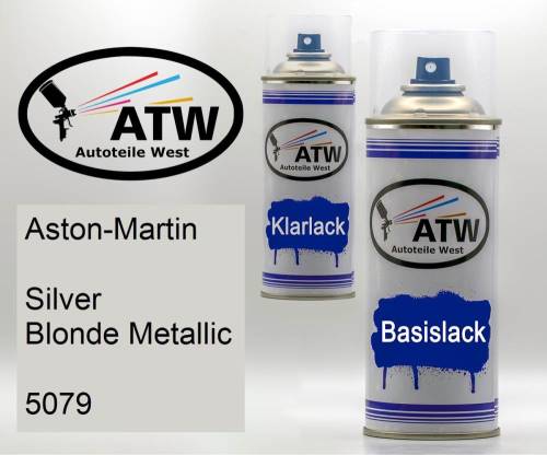 Aston-Martin, Silver Blonde Metallic, 5079: 400ml Sprühdose + 400ml Klarlack - Set, von ATW Autoteile West.